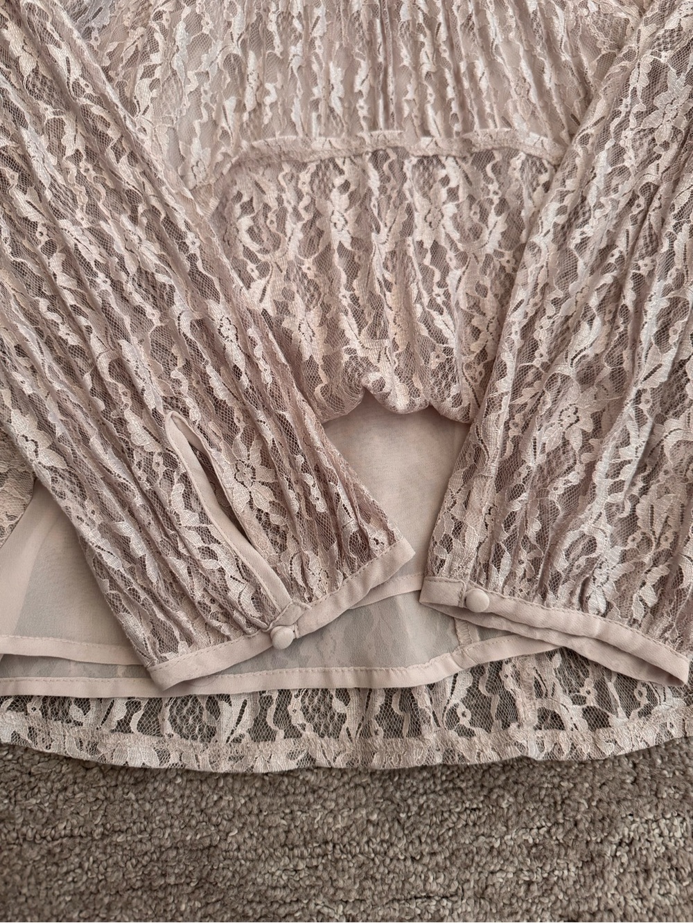 LC Lauren Conrad Pleated Lace Cold-Shoulder Blouse in Blush Pink - Picture 8 of 8